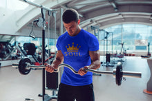 Load image into Gallery viewer, Men's Classic T-Shirt: Gold on Blue